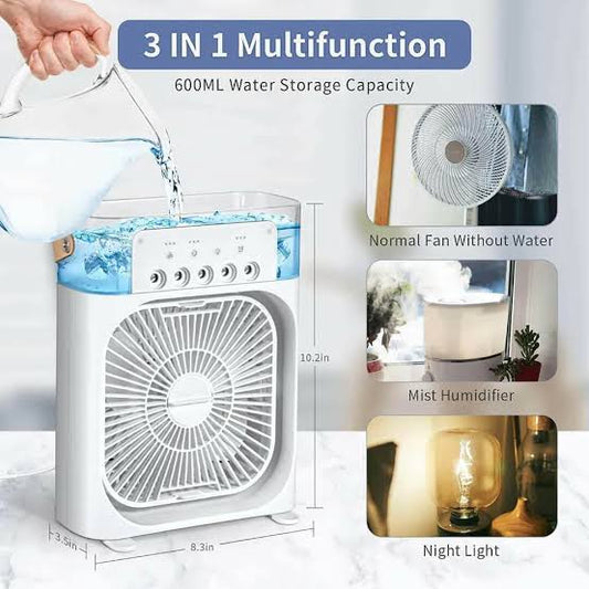 Mini Cooling Fan Air Conditioner Desk Cooling Fan, Spray Fan, 7 Color Lights
